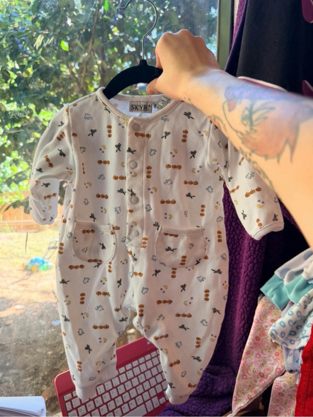 Skyer White Baby One-Piece with Mustard Dot & Brown Accents